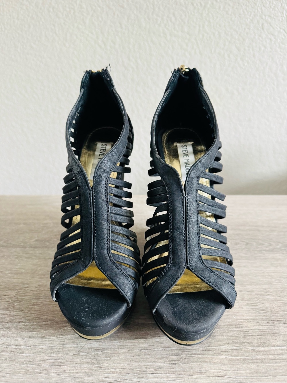 Steve Madden Black Strappy Cage Peep-Toe Heels